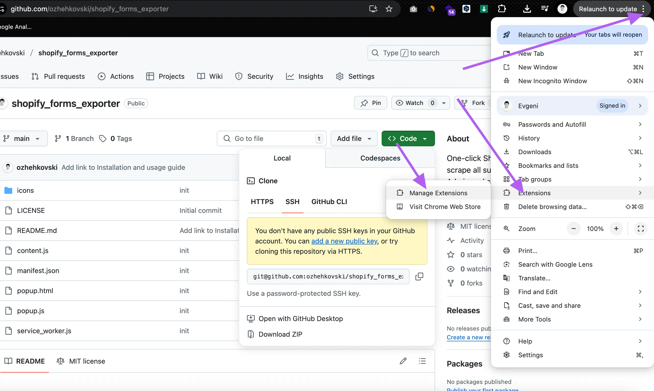 Open Chrome Extensions page